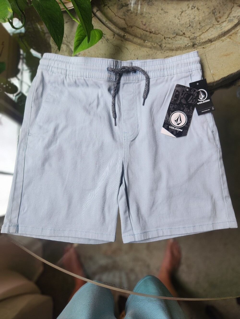 Volcom NWT Boys Size 14 Light Blue Drawstring Elastic Waist Chino Pull On Shorts